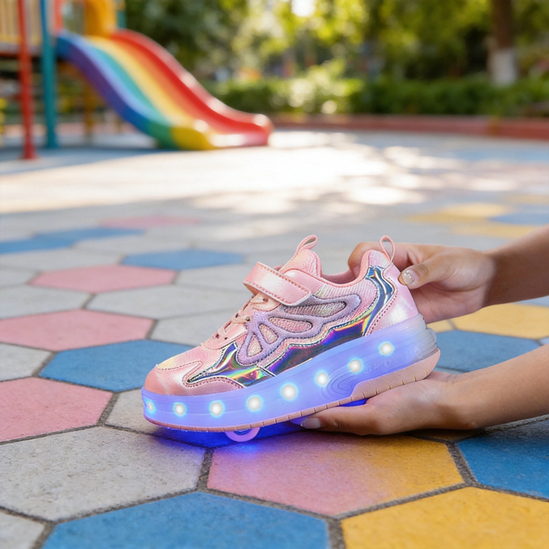 Glowing dual wheel children's skates for street skating for students