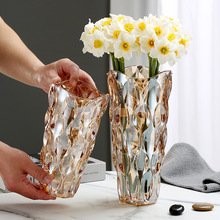 北欧玻璃花瓶璀璨不规则透明插花水养百合花器客厅创意摆件批发