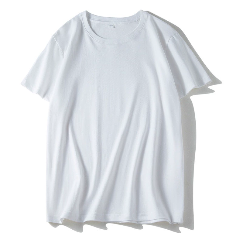 Трансграничный экспортер специализируется на футболках из чесаного хлопка CVC, имитации хлопка, 20% хлопка, с коротким рукавом, свободного кроя, больших размеров, белые, без принта.