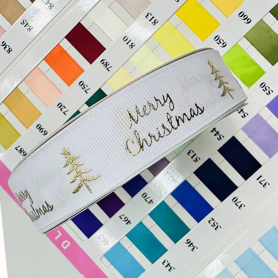 2.5CM cinta de Navidad estampada transfronteriza blanca pura caja de regalo de Navidad acompañante de regalo de mano cinta decoración de fiesta
