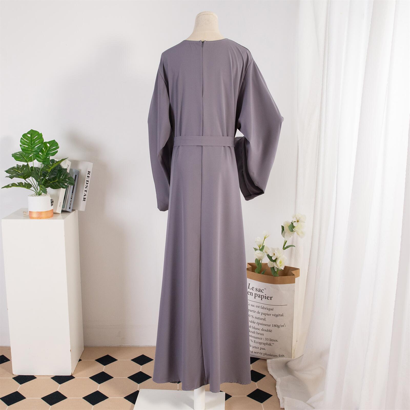 Cross-border Women's Dress, Solid Color Islamic Clothing, Dubai Saudi Turkey Robe, Middle Eastern Foreign Trade Style_ecoleips.com