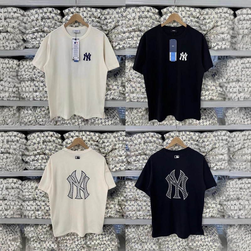 Mlb High Version Men and Women Couple Ny Retro Presbyopic Dopamine Series Full-Print T-Shirt Embroidered Logo Versatile Short-Sleeved