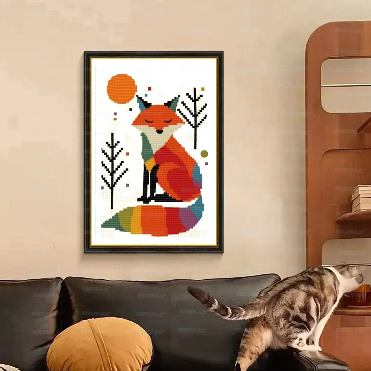 Punto de Cruz Real de la Mona Lisa, Zorro Colorido, Estilo Europeo Sencillo, para Sala de Estar o Entrada, Punto de Cruz Hecho a Mano, Pieza Pequeña