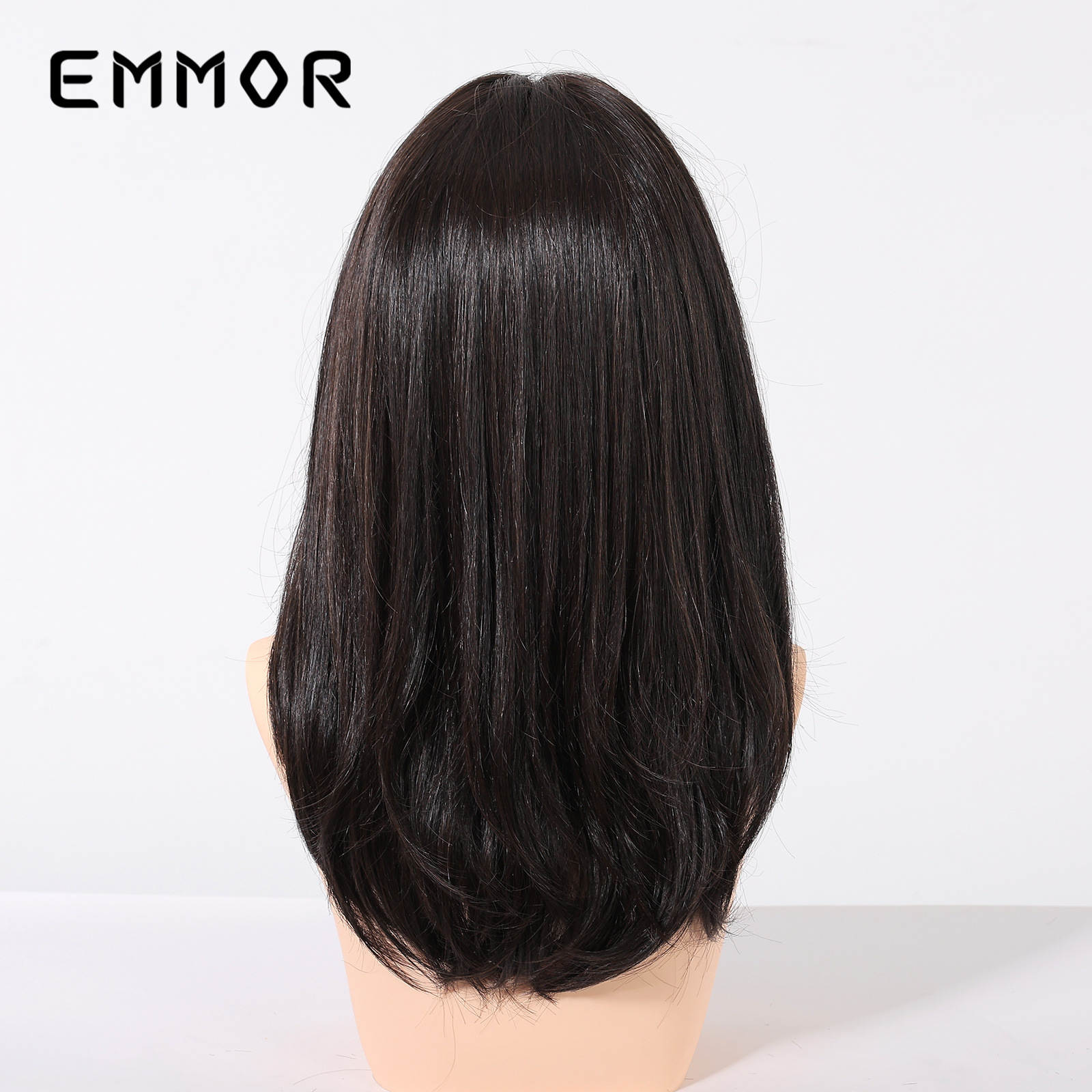 Peluca negra natural, parte superior del cráneo alto 13*6, encaje frontal de gran área, cabello de clavícula medio, transpirable y natural, conjunto de cabello femenino