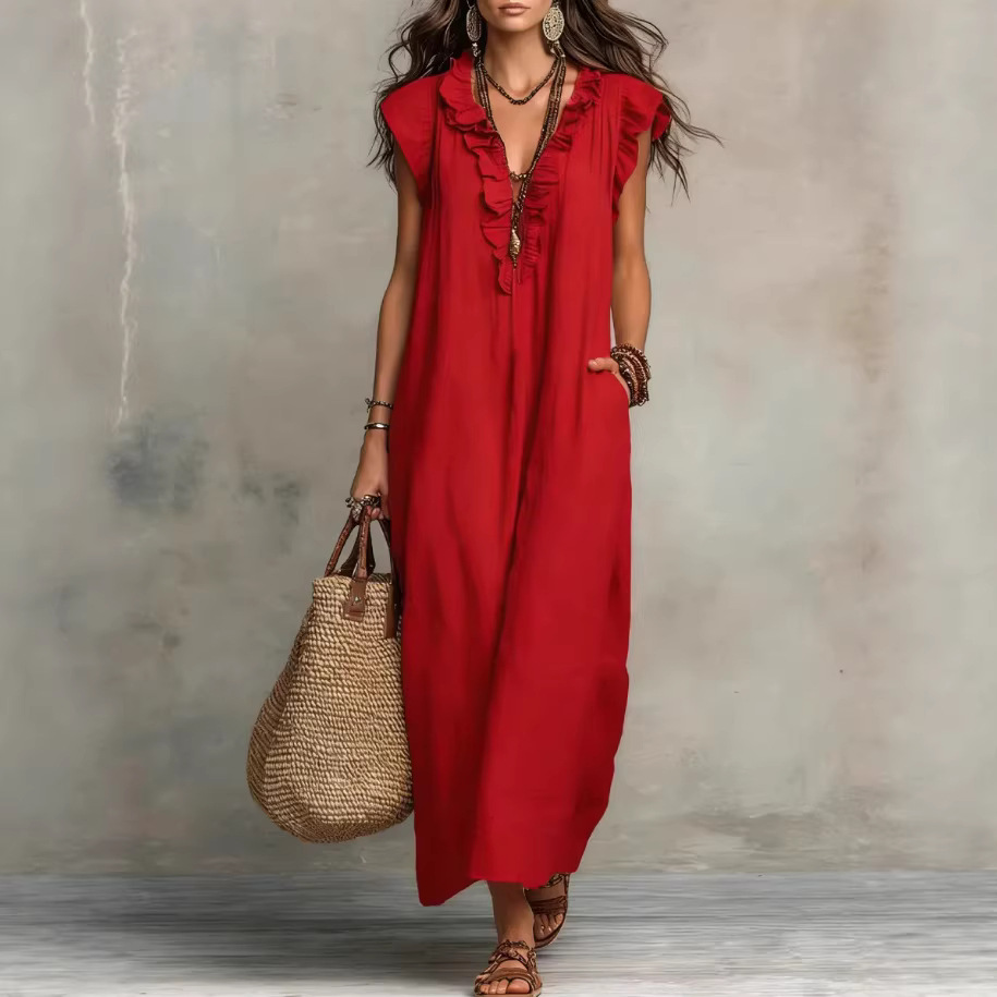 欧美独立站亚马逊速卖通2026优雅春夏新款波西米亚飞飞连衣裙