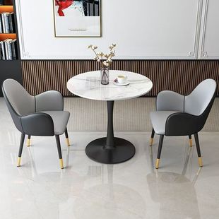 Light Luxury Cat Claw Leather Chair Slate Negotiation Table and Chair Combination Business Reception Table Small Round Table Leisure Coffee Milk Tea Dining Table