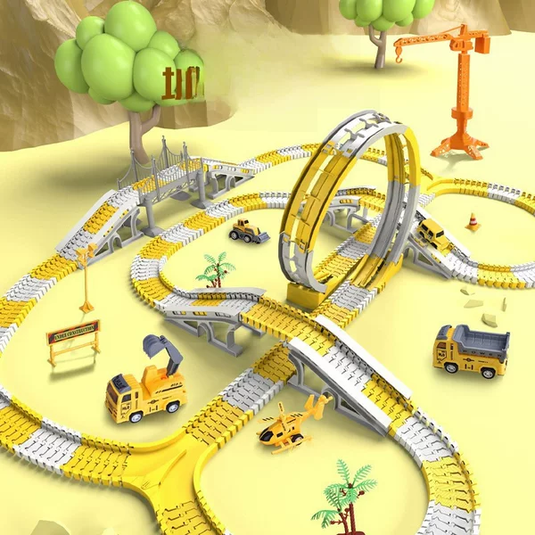 Cross-border children's electric rail car toy electric engineering vehicle changeable diy assembled track boy educational toy