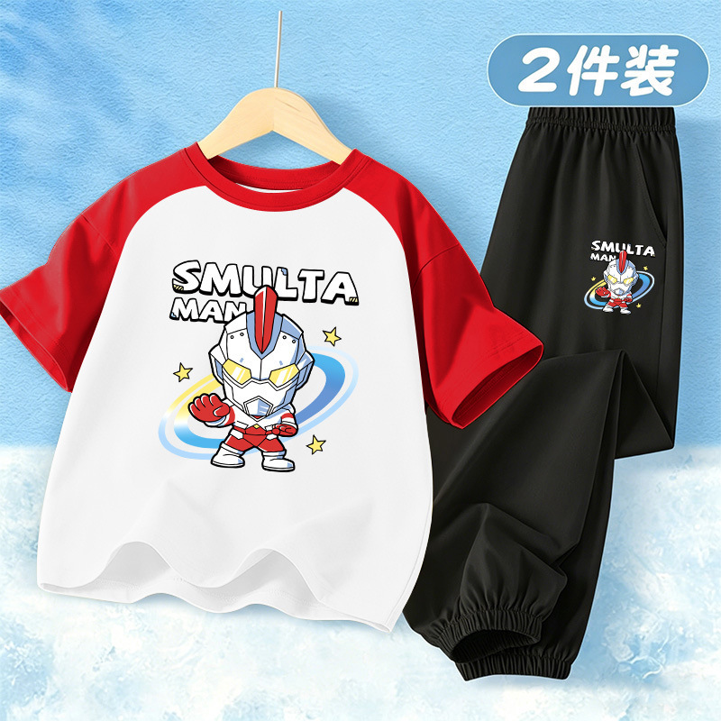 Children's Summer Suit 2026 New Pure Cotton Summer Thin Baby Raglan Boys' Sports Suit Cartoon Ultraman Children's Summer Suit 2026 New Pure Cotton Summer Thin Baby Raglan Boys' Sports Suit Cartoon Ultraman