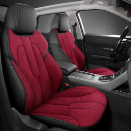 四季通用新款纳帕皮拼淳麻全包座套原车纹路专车专用五座汽车坐垫