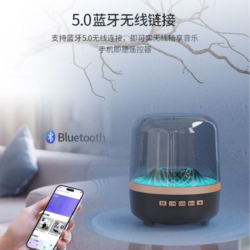 国境を越えた人気のガラスランプブラックゴールドコレクションBluetoothスピーカー雰囲気ライトギフトホームデスクトップ透明な雰囲気オーディオ|undefined