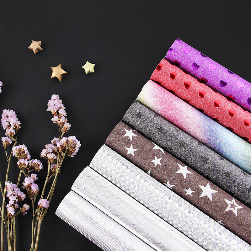Papel especial de Amazon, papel brillante, papel de regalo, papel con purpurina, papel recubierto con película multicolor, papel de regalo al por mayor, recuerdos