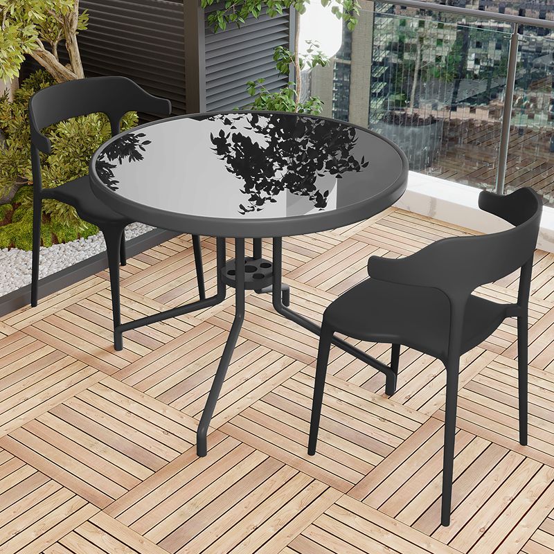 70cm 검정색 유리 조립 원형 테이블 + 의자 2개