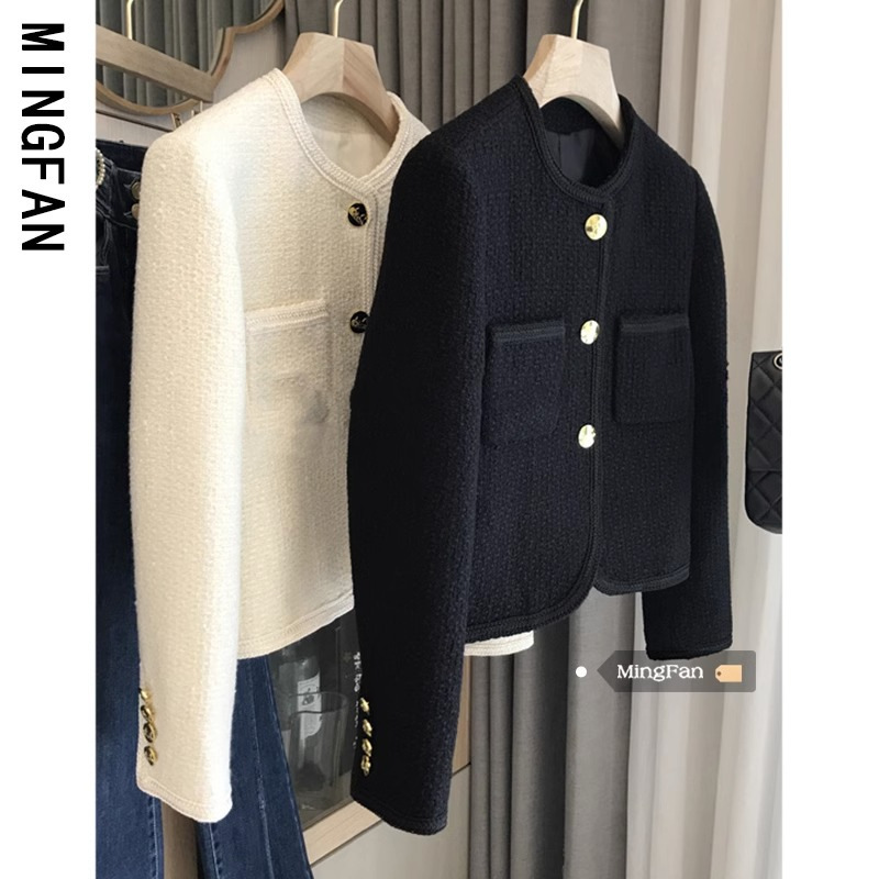 (with inside) Tweed Black Suit Chanel Coat Women Autumn and Winter New Style Temperament High-end Top Women