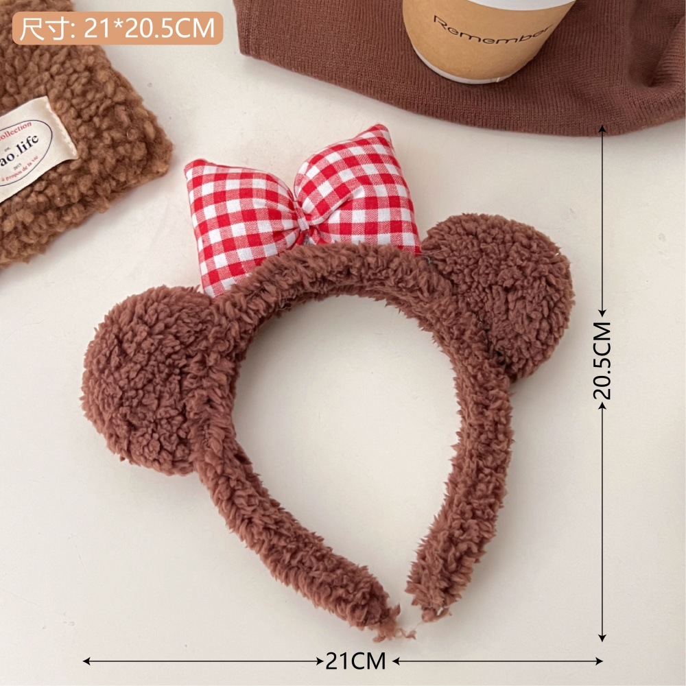 Nueva diadema de felpa de orejas de oso con lazo lindo, diadema de cara superior de cráneo alto para niña, accesorios para el cabello de todo fósforo de primavera y verano