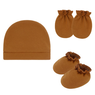Cross-Border Newborn Fetal Cap Baby Anti-Scratch Gloves and Foot Covers Spring and Autum Single-Layer Baby Knitted Pullover Hat European and American