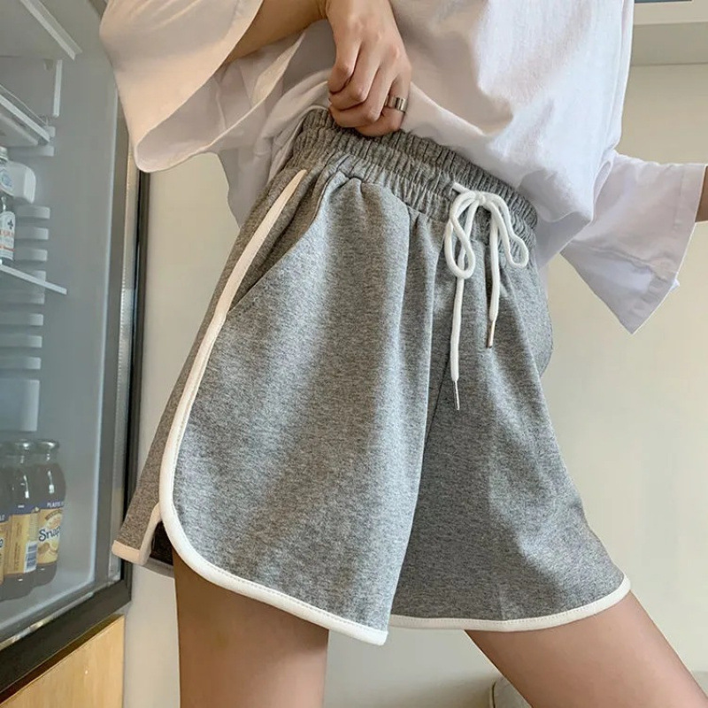 653 Cotton 2025 Summer Korean Style High-Waisted Slimming Elastic Waist Drawstring Versatile Wide-Leg Casual Shorts Women's Pants