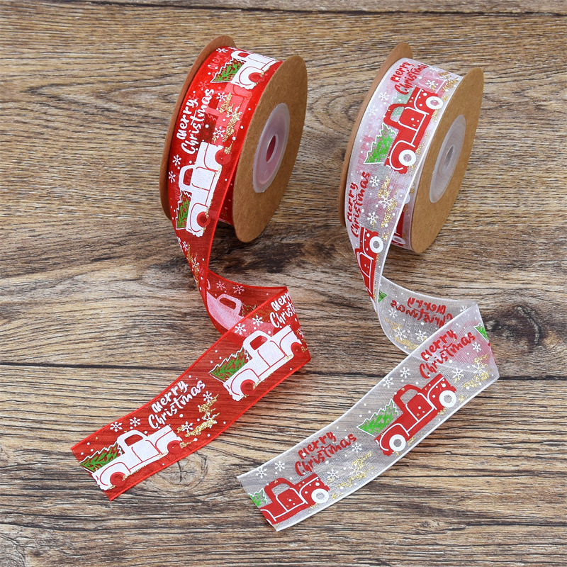 Nuevo Amazon impresión de automóviles de Navidad Noche de Navidad decoración del árbol de Navidad cinta de polvo de pulverización cinta de hilo 10 yardas