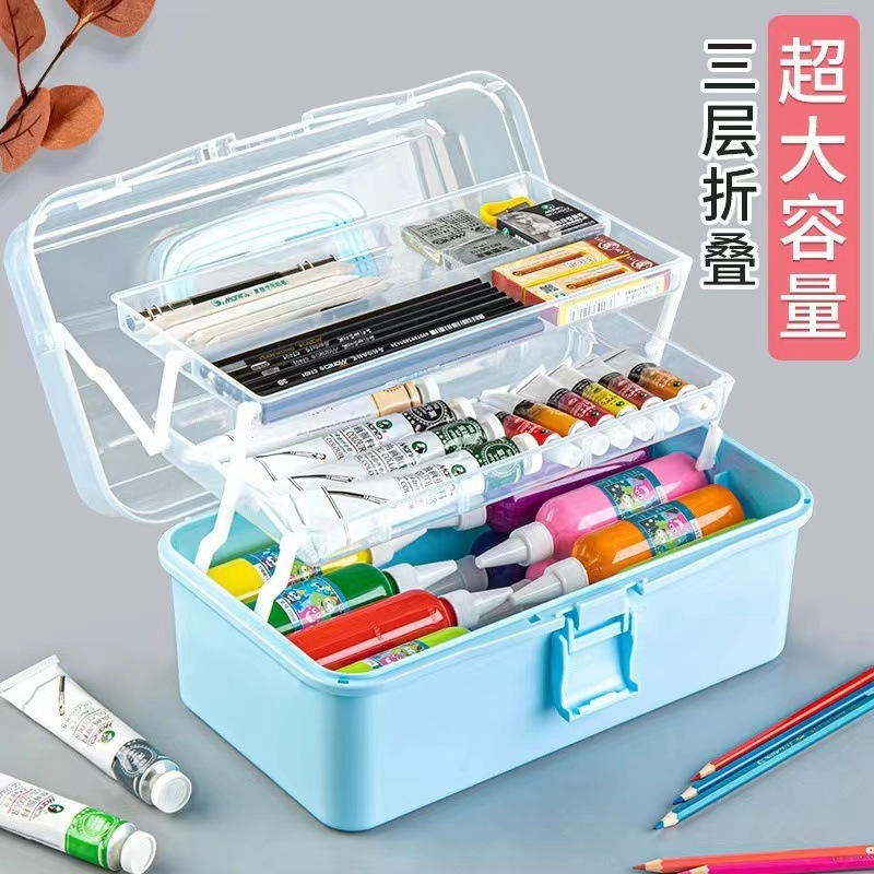 三層収納ボックス整理文房具収納ボックスデスクトップ折りたたみポータブル女の子子供玩具グーカードセット|undefined