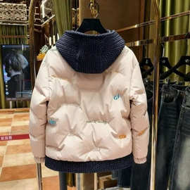 2026年冬季新款美式潮流字母刺绣麦穗拼接保暖休闲连帽棉服外套