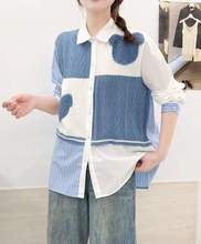 日系森女针织拼接 宽松女士开衫长袖衬衫衬衣批发潮