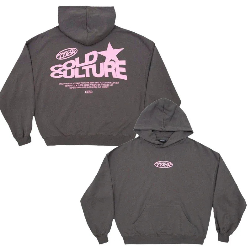 Cold Culture Down To Luck Hoodie Star Logo Charcoal Pink