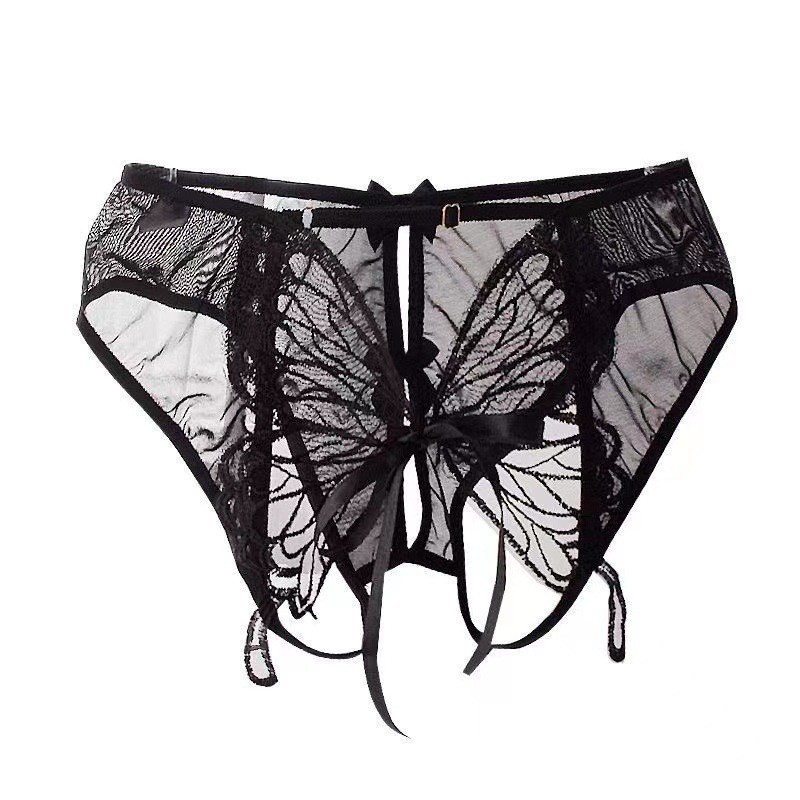 Women’s Lace Open-Crotch Thong with Bow, Low-Waist, Red, One Size — detail image 9