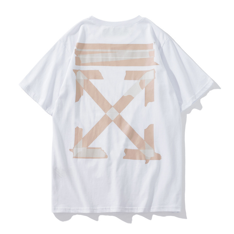 卸売オフ半袖owファッションブランド溶解矢印グラデーション星空スプラッシュインクTシャツ3Dプリント警告線カップル着用|undefined