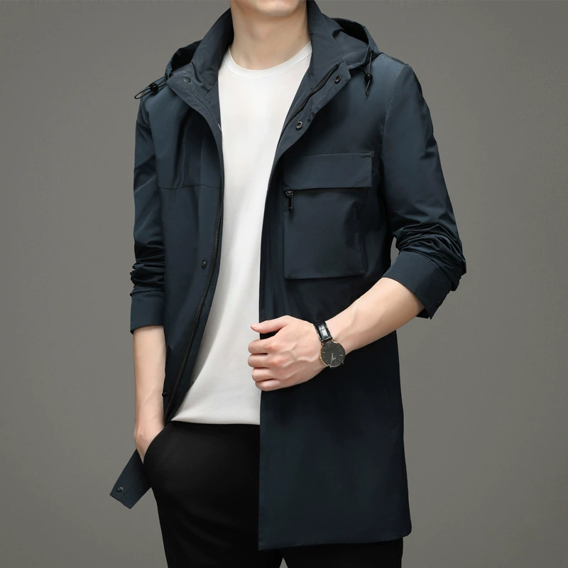 Демисезонное trench coat, длинный тренч с капюшоном, куртка в английском стиле, средней длины, корейский стиль, британский стиль