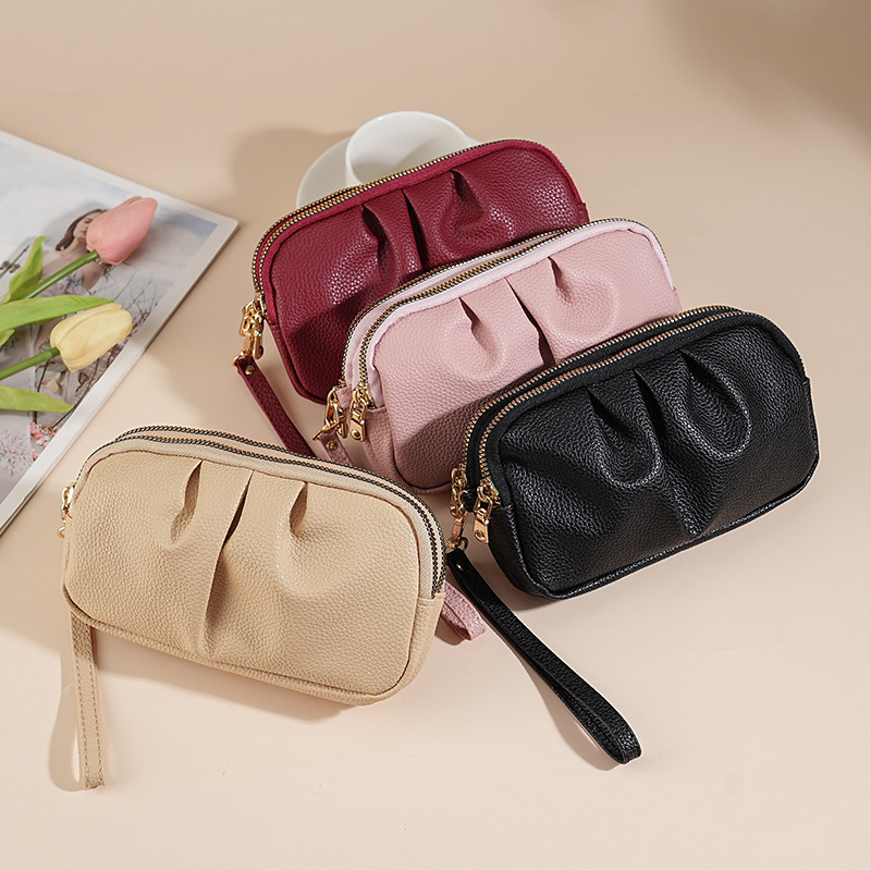 Clutch Pu Leather Women's Mother's Hand Collar Bag Double Layer Large Capacity Elegant Women's Wallet Mobile Phone Bag Accessible Luxury