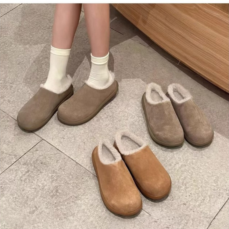 真皮全包加绒毛毛鞋女冬季新款外穿保暖一脚蹬勃肯鞋秋冬棉鞋单鞋