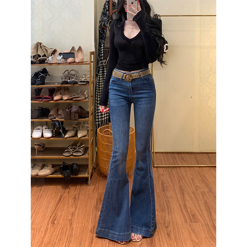 新款修身长腿微喇牛仔裤女2025秋季高腰显瘦时尚气质鱼尾喇叭裤|undefined