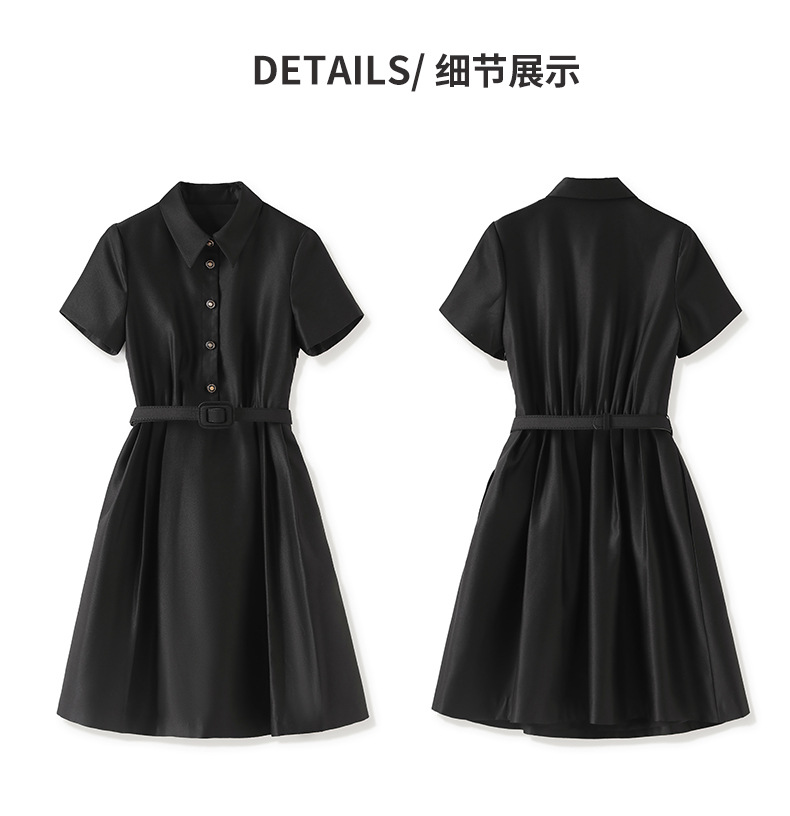Đầm len lụa chiết eo nữ dáng midi tay ngắn — Màu đen chi tiết 15