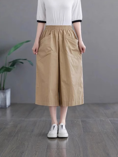 プラスサイズの女性向けナイロンカジュアルワイドレッグパンツ、大きいサイズのストレートレッグスリムフィットレッグストレートパンツ、2025夏の新しい七分パンツ|undefined