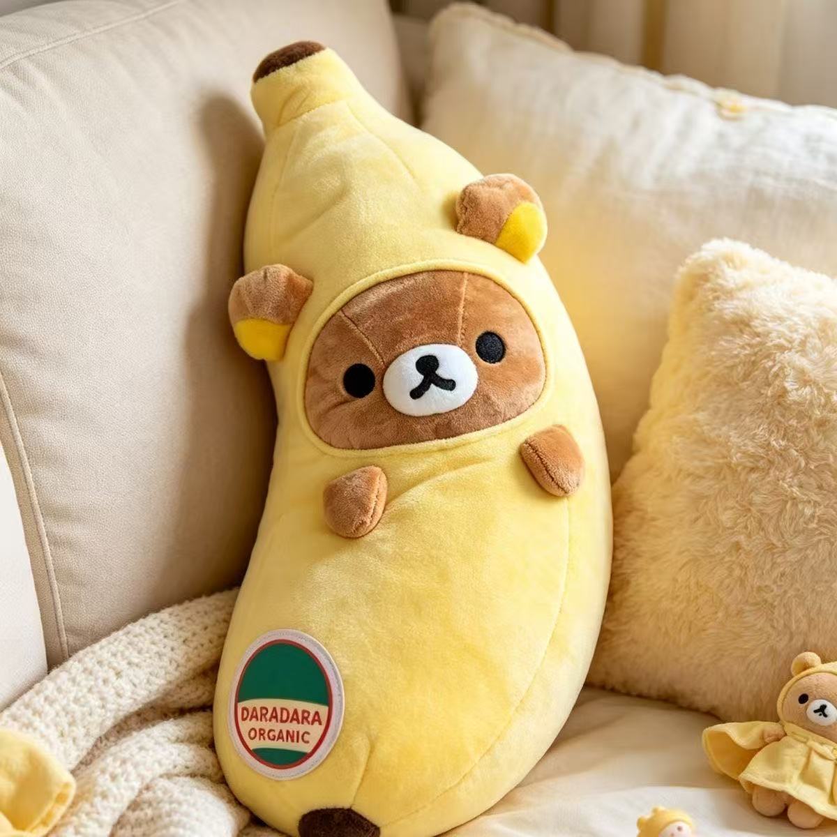 Trendy banana pillow, Rilakkuma long soft plush toy, cute banana-shaped cushion, gift for girls