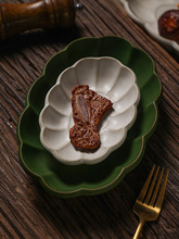 日式创意椭圆形家用菜盘复古风花边深餐盘长条寿司点心蘸料调味碟