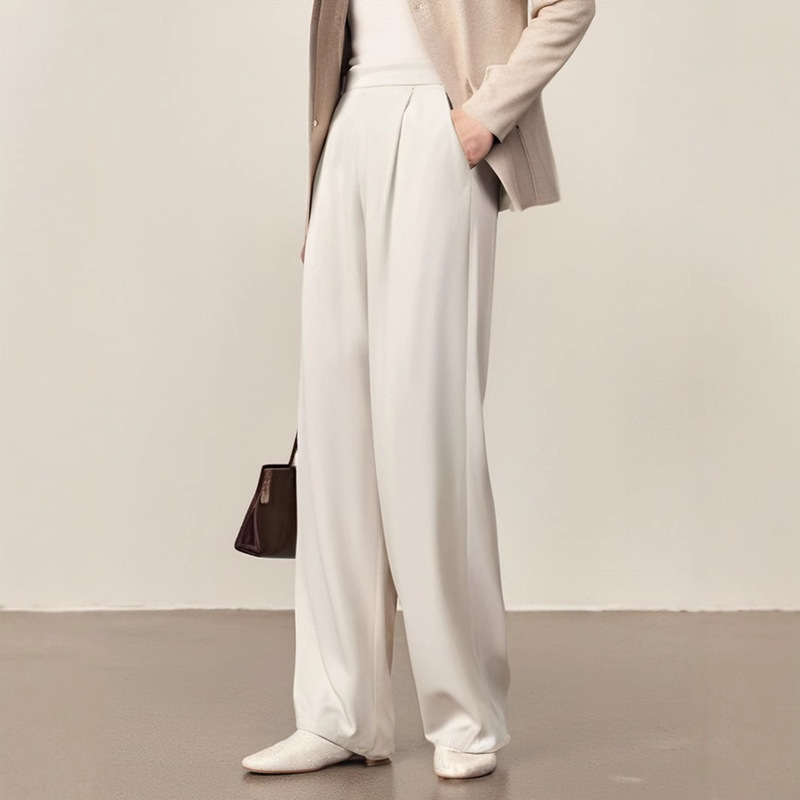 Spring Silk Wide Leg Pants Women's New Mulberry Silk Commuter Black Straight Pants Dape Loose Casual Pants Trousers