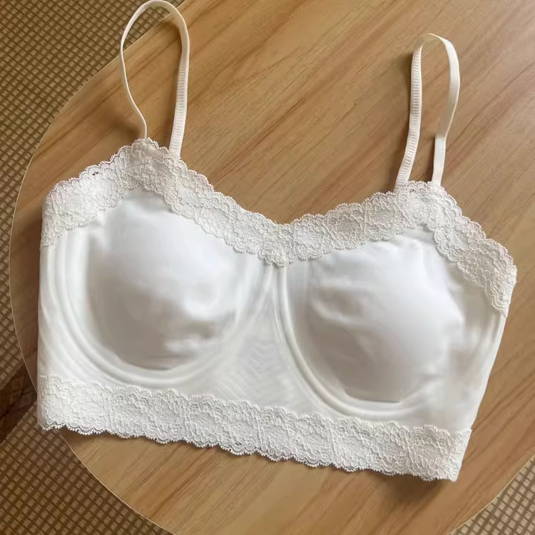 无痕蕾丝内衣女薄款大胸显小抹胸背心吊带无钢圈裸感防走光文胸罩|undefined