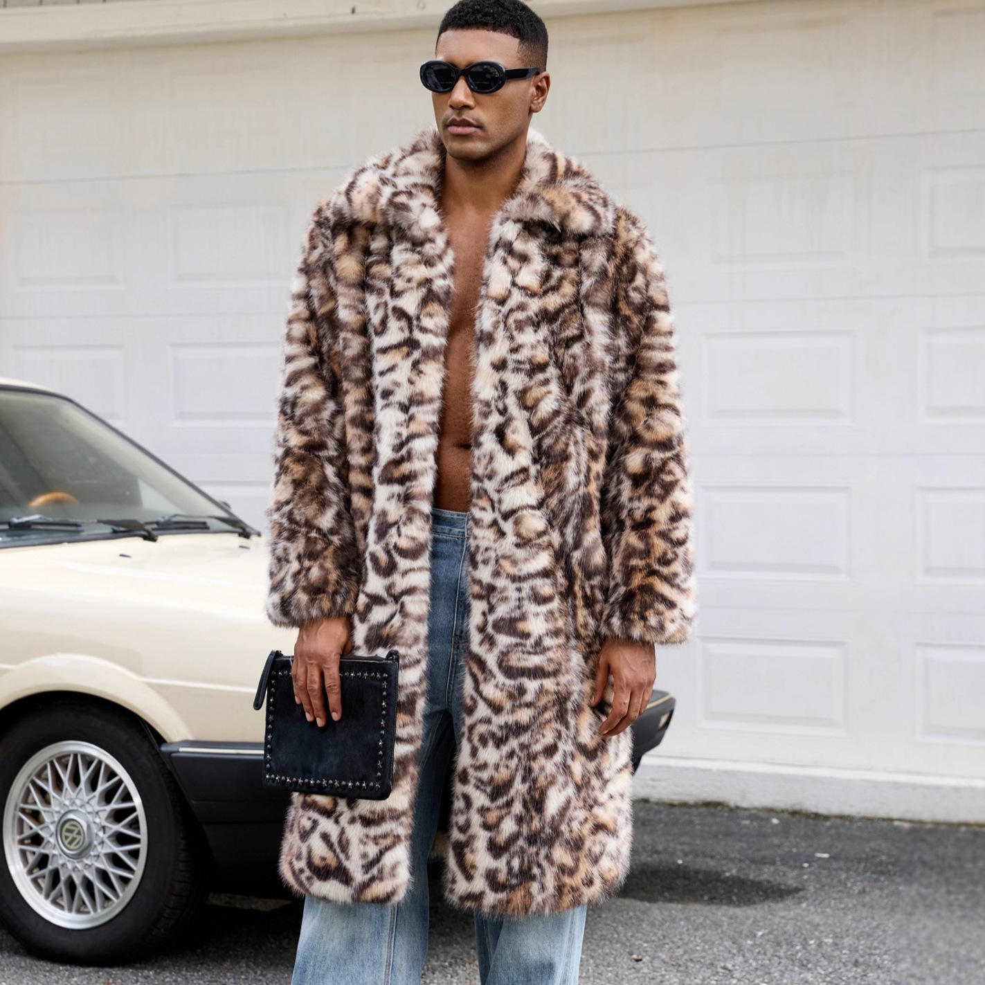 Cross-Border European and American Popular Autumn and Winter Leopard Print Plush Warm Coat Men's Imitation Fur Coat Cold-Proof European and American Coat