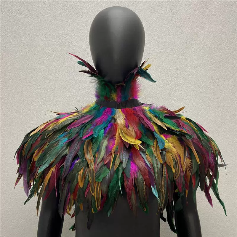 Feather Cape Collar, 120 cm, Multi‑color Costume Accessory (includes white goose feathers)