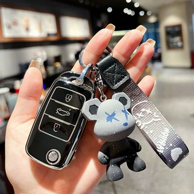 Suitable for Changan Lumin Key Car key bag - changan-folding-premium-black-single-shell-gray-violent-bear