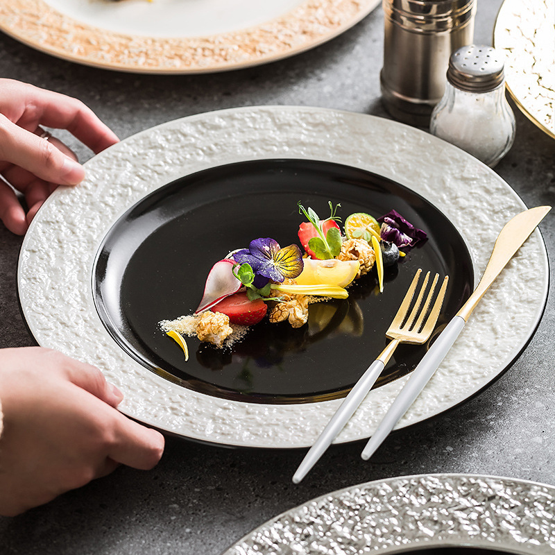 Creative Plate Household Flat Plate Light Luxury Hotel Tableware Steak Plate Salad Plate Pasta Dessert Plate Ceramic Dish Plate