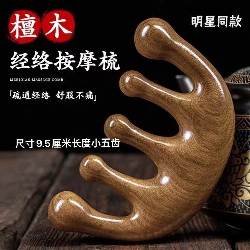 檀木五歯経絡櫛黒檀マッサージ櫛木質金糸緑檀木櫛マッサージ頭皮頭部大歯櫛|undefined
