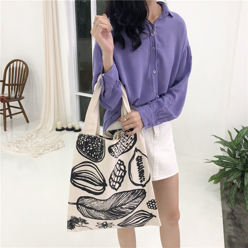 E53 new leaf print thick canvas bag simple shoulder bag large capacity Korean style handbag for women