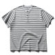 300G Heavy Japanese Retro Ami Khaji Henry Collar Striped Short Sleeve T-shirt Men's and Women's Loose Cotton Half Sleeve TEE