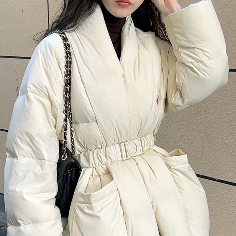 设计感收腰羽绒服女冬季2025新款系带新中式国风小个子保暖外套|undefined