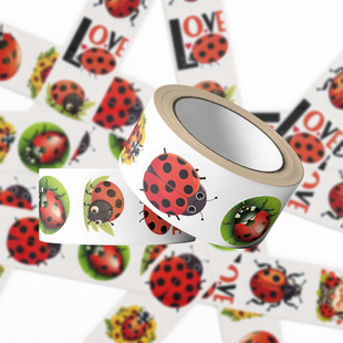 500 Sheets/Roll Cross-Border Tape Hot Spot Cartoon Ladybug Handbook Material Decorative Envelope Stickers Wholesale