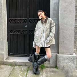 美式复古水洗工装牛仔外套女2025新款秋季宽松百搭设计感休闲夹克