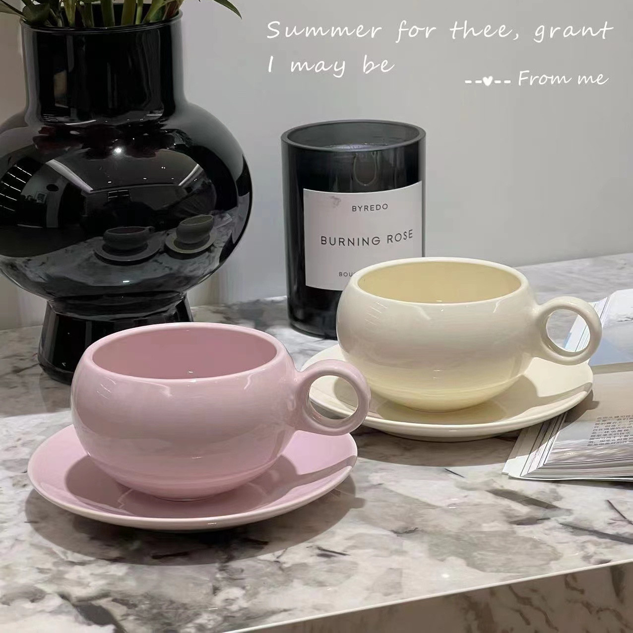 Taza de huevo nórdica simple de color sólido, taza de café, platos de latte, platos de té de la tarde, taza de té negro, regalo de mano