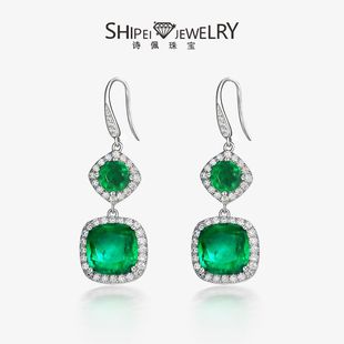 Shipei Jewelry Cross-Border Popular 5Ct Fat Square 10*10 Synthetic Emerald Earrings European and American Atmospheric Personalized Ear Hooks