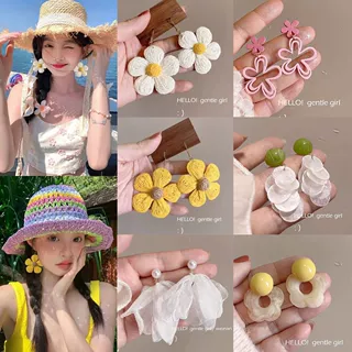 多巴胺编织花朵耳钉女新款夏日度假风耳夹潮高级感夸张海边耳饰女